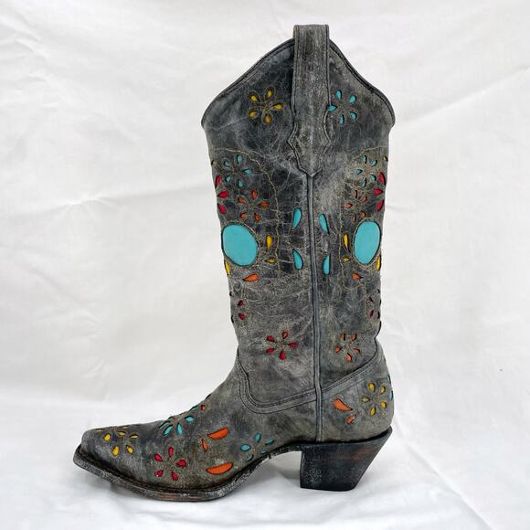 Corral Sugar Skull Cowboy Western Boot Dark Gray Distressed Leather R2475 Size 6 - Picture 4 of 15